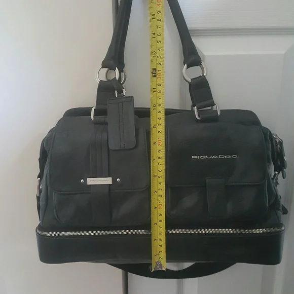 Piquadro Black Leather Duffle Bag Weekender - Picture 15 of 16